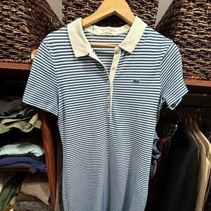 Lacoste Blue White Stripe Cotton Polo Dress